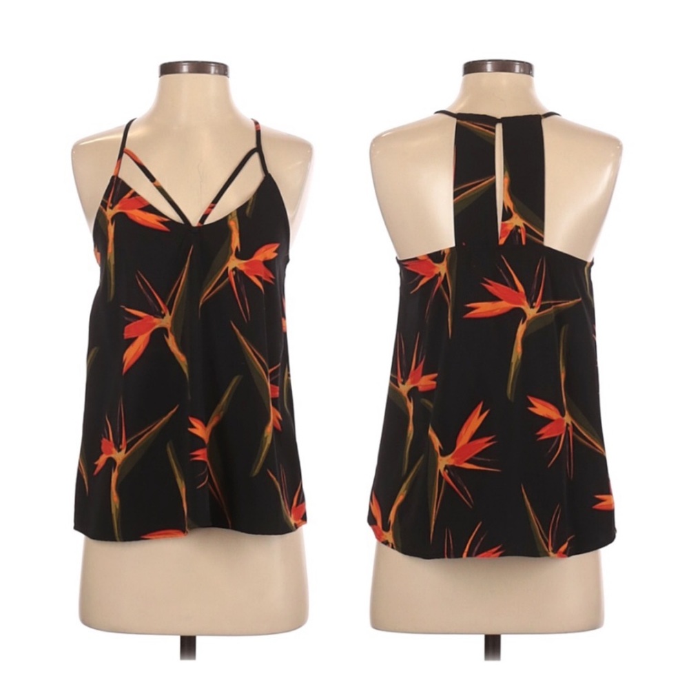 NWT J.O.A. Tropical Summer Tank Black Floral M